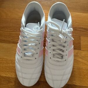 adidas Women's White and Pink Striped Sneakers